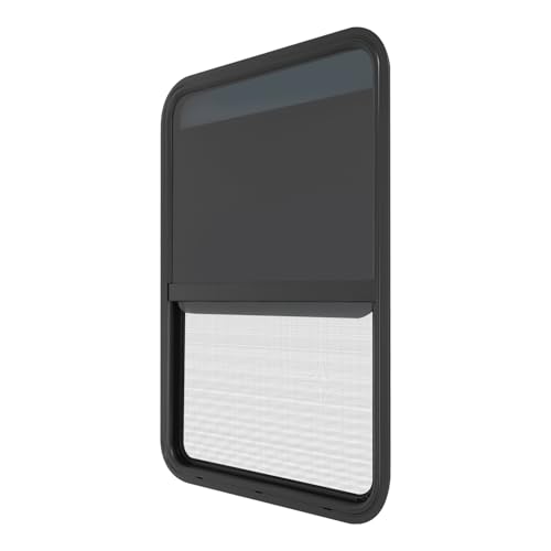 RV Window, 24" X 36" Universal RV Window Vertical Slide W/Trim Ring, Vertical Sliding Glass Window with Screen Window for Cargo, Horse Trailer, Marine Camper Window Replacement (24" X 36") - size: 24" X 36"