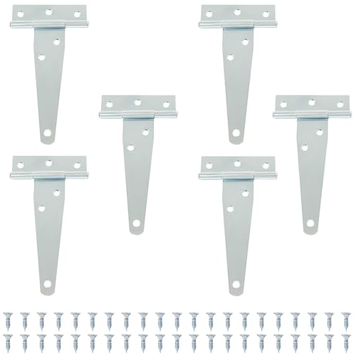 Murtenze 6Pack 4 Inch Silver T-Strap Shed Hinge - color: Silver, size: 4 Inch - 6Pack