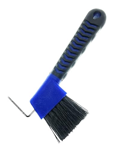 Horse Hoof Pick with Brush - Non-Slip Ergonomic Handle, Heavy-Duty Steel Pick & Stiff Bristles - Removes Dirt, Mud & Rocks - Horse Grooming Tool for Daily Hoof Care (Navy) - color: Navy Blue