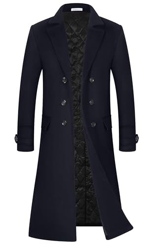 APTRO Men's Luxury Full Length Trench Coat Long Wool Overcoat Winter Windbreaker - color: Navy, size: Medium