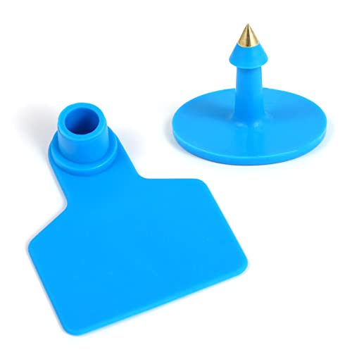 Blank Cattle Ear Tags - 100PCS Plastic Livestock Ear Tags Farm Animal Tags ID Tags Red Yellow Green Blue Orange Ear Tagger Cattle Ear Tags for Cow Cattle Sheep Goats Pigs Hogs Mark Label (Blue) - style: Blue