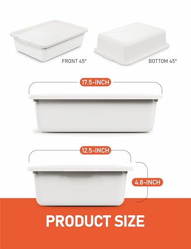 White 13 L Commercial Bus Tubs/Tote Box with Lid, 3-Pack Plastic Storage Wash Basin Tub - color: White, size: 13L-White with Lid
