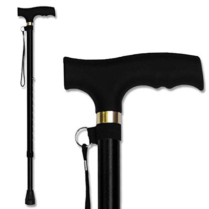 RMS Walking Cane - Adjustable Walking Stick - Lightweight Aluminum Offset Cane with Ergonomic Handle and Wrist Strap - Ideal Daily Living Aid for Limited Mobility - color: Black