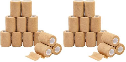 12-Rolls Self Adherent Bandage Wrap, Vet Tape - 3 in x 5 Yds Breathable, Elastic Cohesive Wrap Tape for Wrist, Swelling, Sports, Tattoo (Tan) (Pack of 2) - size: 3 Inch x 5 Yards (Pack of 2)