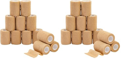 12-Rolls Self Adherent Bandage Wrap, Vet Tape - 3 in x 5 Yds Breathable, Elastic Cohesive Wrap Tape for Wrist, Swelling, Sports, Tattoo (Tan) (Pack of 2) - size: 3 Inch x 5 Yards (Pack of 2)