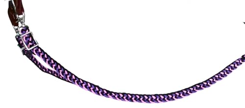 CHALLENGER Horse Western Nylon Braided 8 Ft. Knotted Roping Barrel Reins Purple Teal Orange 60737 - color: Purple / Pink / Black
