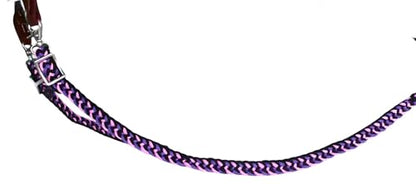 CHALLENGER Horse Western Nylon Braided 8 Ft. Knotted Roping Barrel Reins Purple Teal Orange 60737 - color: Purple / Pink / Black