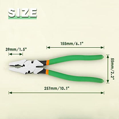10 Inches Fencing Pliers With Wire Cutters - Heavy-Duty Multi-Purpose Flat Nose Fence Tool for Installing, Maintaining, and Repairing Wire Fences - style: 10" Fencing Pliers(Green)