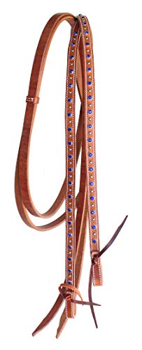 CHALLENGER Horse Western 8ft Harness Leather Split Reins Rhinestones 6683 - color: Royal Blue Crystal Tan Leather