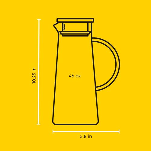 JoyJolt Glass Pitcher with Lid - 50oz Borosilicate Water Carafe, Jug with Stainless Steel Lid for Iced Tea, Lemonade, Juice, Mixed Drinks - size: 50 Ounces