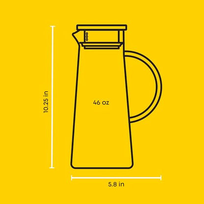 JoyJolt Glass Pitcher with Lid - 50oz Borosilicate Water Carafe, Jug with Stainless Steel Lid for Iced Tea, Lemonade, Juice, Mixed Drinks - size: 50 Ounces