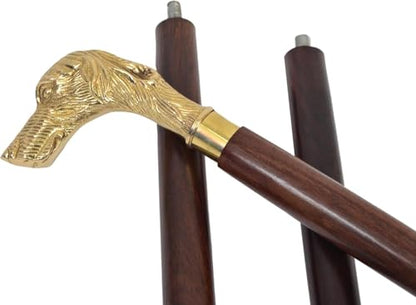 Dog Head Walking Cane – 36 Inch Wooden Walking Stick with Solid Brass Golden Handle | Decorative Luxury Cane for Men & Women | Antique Designer Mobility Stick