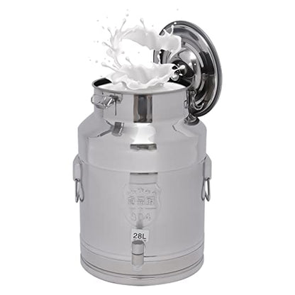 Stainless Steel Sealed Milk Barrel with Spigot，28L/7.39Gallon Large Milk Bucket Wine Can Pail Tote Tank with Sealed Lid & Handle for Milk Wine Oil Liquid Tranport Storage Container - size: With Spigot