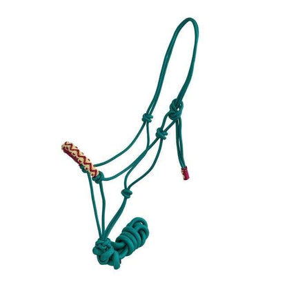 EU Equestrian Braided Nylon Cowboy Knot Rope Halter with Painted Cross & Navajo Design - color: Green