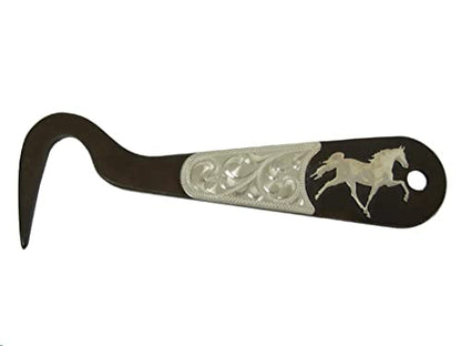 AJ Tack Antique Brown Steel Hoof Pick, Silver Engraving Flames Design - color: Flames Design