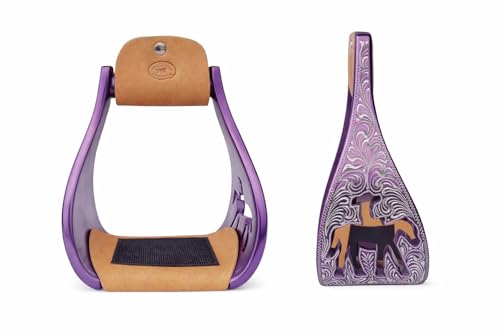 CHALLENGER Horse Western Saddle Turquoise Aluminium Bell Engraved Cut-Out Stirrups 51146v - color: Rider Purple