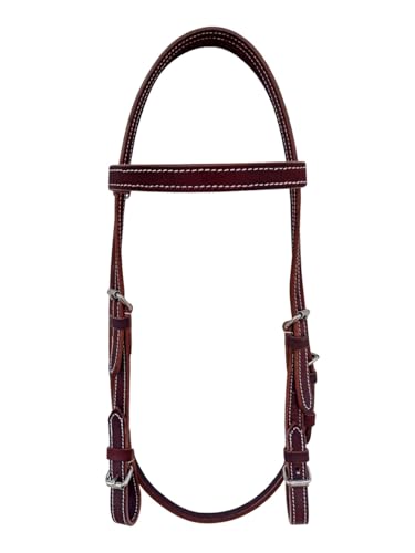 CHALLENGER Latigo Leather Western Bridle with Roller Adjustable Horse Headstall 78JBridle - color: Latigo White Stich, size: Pony