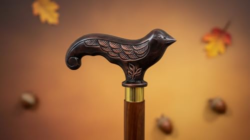 Handmade Solid Brass Head Handle Vintage Style Antique Wooden Walking Stick Cane Gift (3 Fold Wooden Walking Cane) - style: Swallow Bird walking handle stick