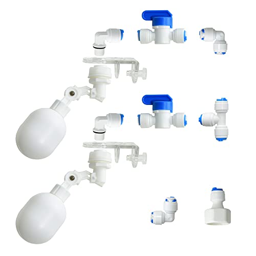 1/4 inch Plastic Adjustable Tube Float Valve Kit (2 Float + 10 Connect) - size: 2 Float + 10 Connect