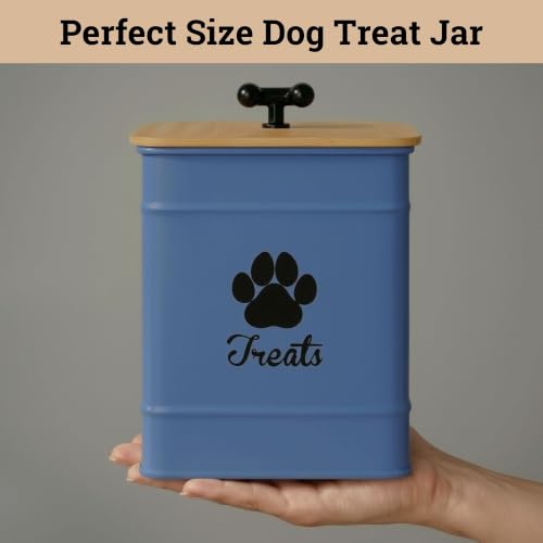 Dog Treat Container Airtight, 6"W x 8"H, Powder Coated, 12 Cup Capacity - color: Blue