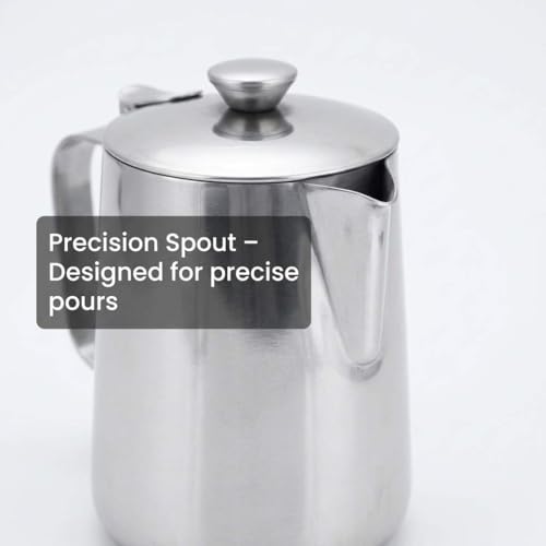 QWORK 600 mL 304 Stainless Steel Coffee Cup, Milk Frothing Pitcher with Lid, Latte Art Steaming Jug with Precision Pour Spout and Ergonomic Handle for Espresso Cappuccino Coffee
