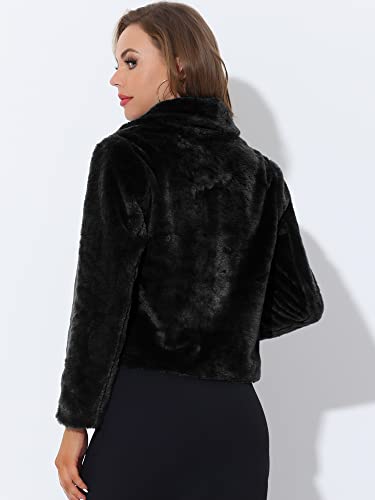 Allegra K Women's Cropped Faxu Fur Jacket Lapel 2026 Winter Fur Coat Outfit - color: Black, size: Small