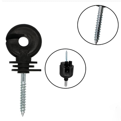 25 Pcs Black Electric Fence Insulator Ring Post Self-Tapping Insulator with Socket Tool for Wood Post, High Resistance Insulating Nails for Livestock Fence, Pasture, and Ranch