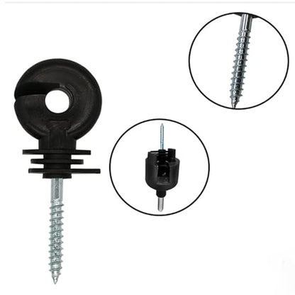 25 Pcs Black Electric Fence Insulator Ring Post Self-Tapping Insulator with Socket Tool for Wood Post, High Resistance Insulating Nails for Livestock Fence, Pasture, and Ranch