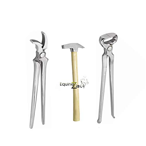 3 PCS Farrier Horse Hoof Care Kit – Professional Hoof Nippers, Clincher & Hammer – Trimming, Shoeing & Hoof Maintenance Tools for Horses, Ponies & Donkeys – Durable Steel Blacksmith Farrier Tool Set
