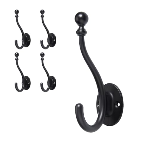 AVICCI 5 Pack Coat Hooks Matte Black Coat Hook,Heavy Duty Hooks Decorative Wall Hooks for Bathroom Bedroom Kitchen Towel Robe Clothes Cabinet Closet Bathroom Hardware - color: Matte Black