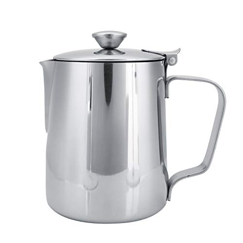 Coffee Frothing Pitcher with Lid, Stainless Steel Milk Frother Cup, Mutifunctional Milk Jug Cup, Coffee Steaming Pitcher with Handle for Latte Art and Frothing Milk(350ml)
