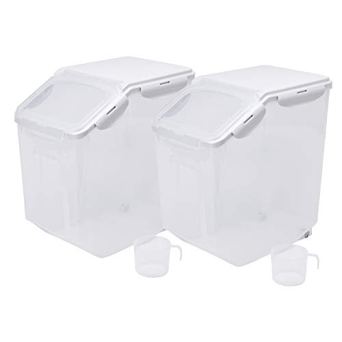 HANAMYA 15 Liter / 30 lbs Rice Storage Container with Measuring Cup, BPA free, For Rice | Grain | Pet Food | Flour, 2 counts, Clear
