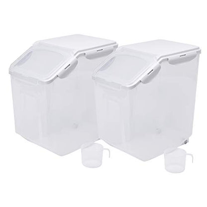 HANAMYA 15 Liter / 30 lbs Rice Storage Container with Measuring Cup, BPA free, For Rice | Grain | Pet Food | Flour, 2 counts, Clear