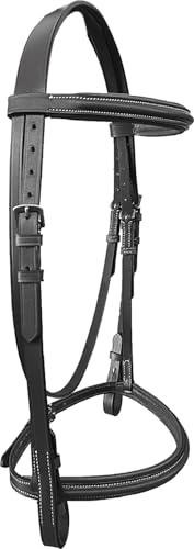 Majestic Ally Padded Raised English Bridle, Premium Leather, Matching Laced Reins - color: Black, size: Pony