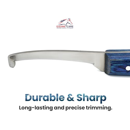 Equine Care Right-Handed Narrow Farrier Hoof Knife, Horses, Ponies, Minis | Narrow hoof knife for detail trimming; J2 stainless steel blade; smooth blue layered handle; right- or left-handed - style: Right-Handed
