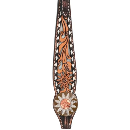 Circle Y White Daisy Filigree Tooling Durable Versatile Western Horse Size Standard Cheek Browband Headstall | 36" - 43" Headstall Working Length