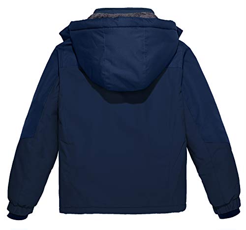 Wantdo Boy's Waterproof Ski Jacket Fleece Snowboarding Jackets Warm Thick Winter Coat Hooded Raincoats - color: Navy, size: 6-7