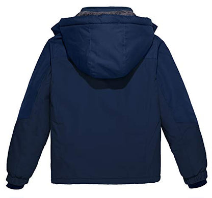 Wantdo Boy's Waterproof Ski Jacket Fleece Snowboarding Jackets Warm Thick Winter Coat Hooded Raincoats - color: Navy, size: 6-7