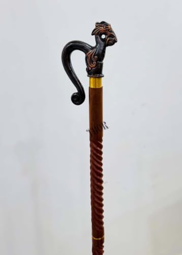 Handmade Solid Brass Head Handle Vintage Style Antique Wooden Walking Stick Cane Gift (3 Fold Wooden Walking Cane) - style: Dragon walking stick