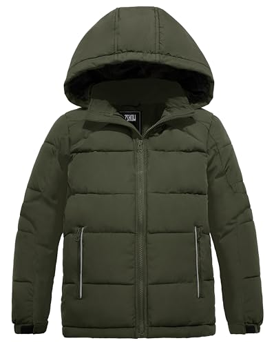 ZSHOW Boys' Puffer Jacket Soft Fleece Lined Winter Coat Outerwear Jacket - color: Amry Green, size: 6-7
