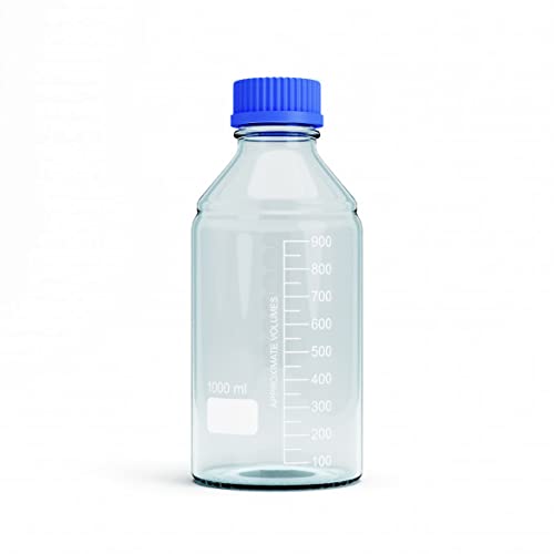 1000ml Storage Glass Bottles – 2pcs Round Media Storage Bottle – Borosilicate Glass Bottles – Safe Probe Storage Glass Storage Bottles with GL45 Blue Screw Cap (1000ml - 2pcs) - size: 1000ml - 2pcs