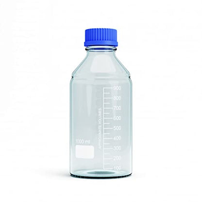 1000ml Storage Glass Bottles – 2pcs Round Media Storage Bottle – Borosilicate Glass Bottles – Safe Probe Storage Glass Storage Bottles with GL45 Blue Screw Cap (1000ml - 2pcs) - size: 1000ml - 2pcs