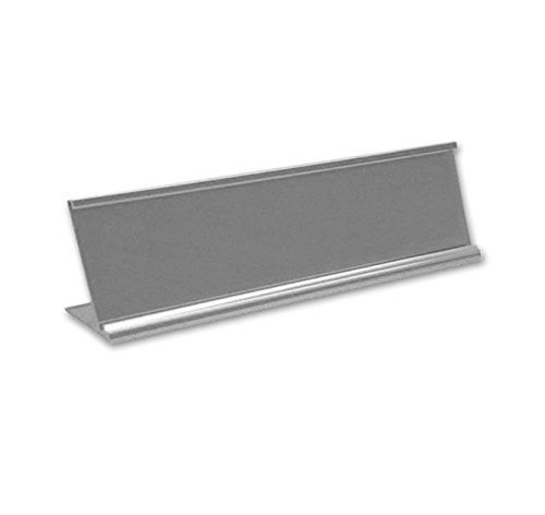 Quality Satin Aluminum Desk Name Plate Holder, 10 x 2 in, Desktop | Satin aluminum finish, Desktop display, Durable construction, Fits 10 x 2 in name plates, Professional office use