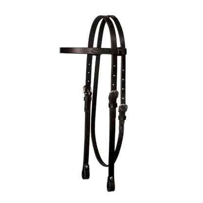 Western Lightweight Classic Smooth Browband Headstall - Horse Size Smooth Tooling Single-Ply Leather with Stainless Steel Hardware 5/8" Width Headstall - color: Black