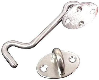 4 Inch Cabin Hook Eye Latch Wind-Proof Lock Shed Stainless Steel Gate Door Window Safety Stopper Silent Holders Catch Lock with Mounting Screws - size: 4 Inch
