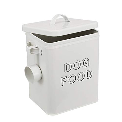 Pethiy airtight Dog Treat container bin and DOG Food Storage Tin with Lid With Handle |4-5 lbs Capacity | Serving Scoop Included -White - color: White(DOG FOOD)