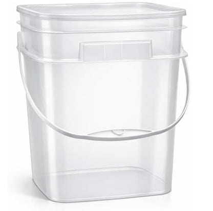 House Naturals 4 Gallon Square Food Grade Bucket Pail with Plastic Handles and Lid (Pack of 3) Made in USA containers (4G SQ Clear - Green lids) - color: 4g Sq Clear - Green Lids