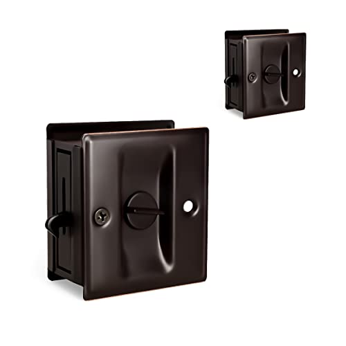 HOMOTEK 2 Pack Privacy Pocket Door Lock Hardware with Pull - Replace Old Or Damaged Sliding Door Locks Quickly and Easily, 2-3/4”x2-1/2”, for 1-3/8” Thickness Door, Oil Rubbed Bronze - color: Oil Rubbed Bronze, size: 2 Pack