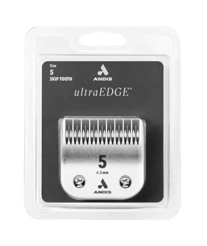 Andis 72640 UltraEdge Skip-Tooth Blade, Size 5, 1/4in Cut, Chrome | Rockwell 65 hardness, fits Andis, Conair, Oster & Wahl detachable clippers, terrier finishing - style: 5 Skip Tooth Blade (Pack of 1)