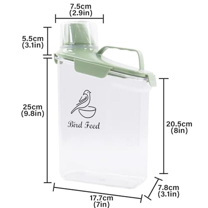 2.8L Airtight Bird Seed Storage Container With Handle and Measuring Cup - Portable Pet Food for Wild Bird Sunflower Seed - BPA Free Transparent/Green - color: GREEN BIRD